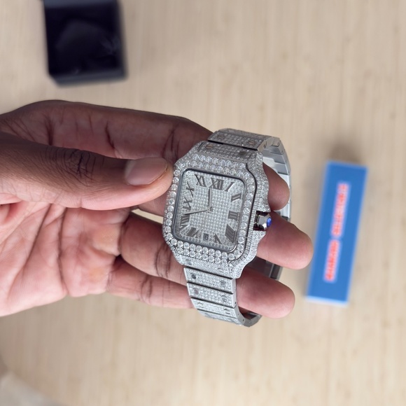 Hip Hop Bling - Moissanite VVS Iced Out Baller Square Steel Bust Down Watch - Picture 8 of 11